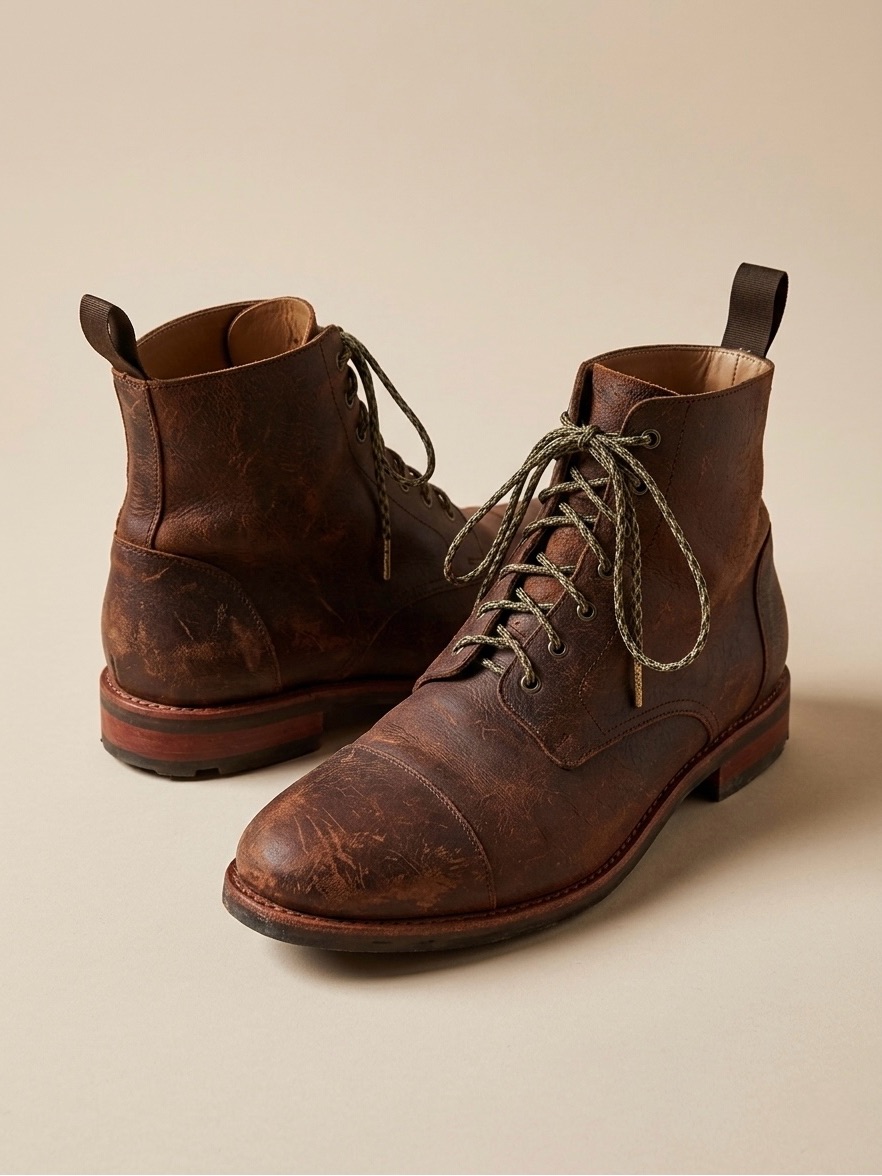 Taft Dragon Lace-Up Cap-Toe Boots In Brown Leather Men's Size 9